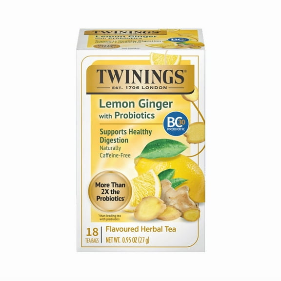 Pack of 6, Twining Tea Probiotics Lemon & Ginger Herbal Tea, 0.95 oz