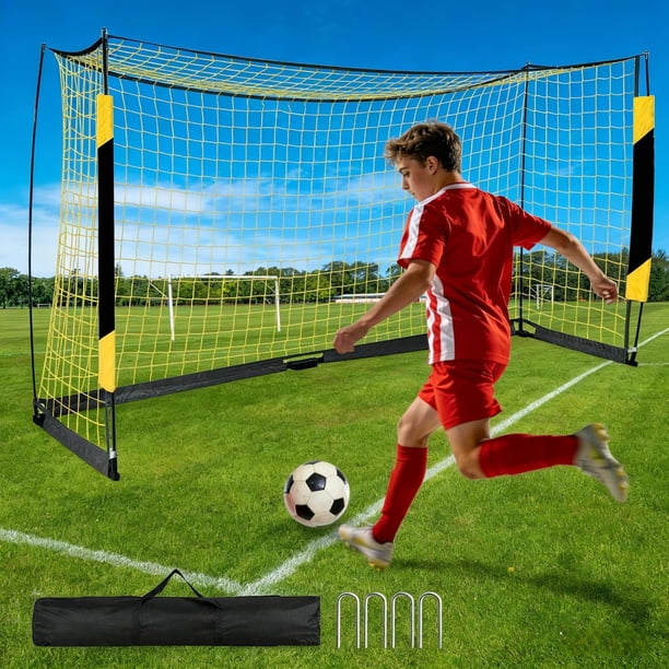Wumubs Portería de Fútbol de 12×6 Pies con Base Metálica Plegable, Red Portátil de Instalación Rápida para Entrenamiento en Patio Trasero Interior y Exterior, con Bolsa de Transporte