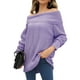 thumbnail image 1 of Suéter de cuello barco de manga larga para mujer, top de punto con hombros descubiertos y dobladillo extendido, morado, XL, 1 of 6