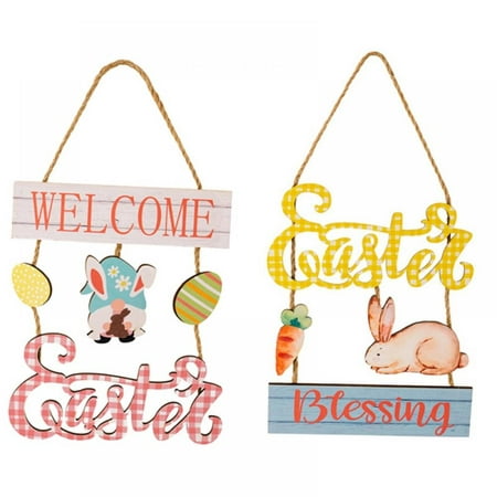 

2pcs Easter Wood Hanging Wall Hangings - Easter Bunny Decor - Easter Gnome Decor Easter Rabbit Pendants Tabletop Atmosphere Props Signboards Party Decoration