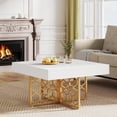 thumbnail image 4 of Tribesigns Square Coffee Table, White & Gold Coffee Table with Gold Base for Living Room Wood White Tea Table Low Coffee Table, 4 of 5