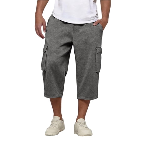 2026 New Cargo Shorts Mens Sweat Bermuda Shorts Casual Drawstring Elastic Waist Athletic Workout Gym Jogger Shorts with Pockets Gray M