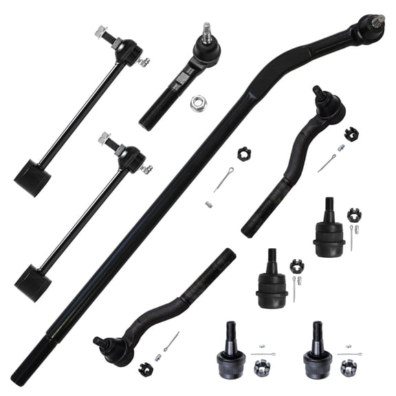 Detroit Axle - 10pc Suspension Kit for 2007-2017 Jeep Wrangler, 2018 Wrangler JK, 4 Front Upper & Lower Ball Joints 2 Rear Sway Bars 4 Inner Outer Tie Rod Ends