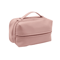 Impressions Vanity Mykonos Travel Makeup Bag with Faux Leather Top Handle, Double Zipper Closure