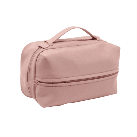 Impressions Vanity Mykonos Travel Makeup Bag with Faux Leather Top Handle, Double Zipper Closure