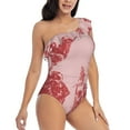 thumbnail image 3 of Goofa Red Meat Pattern Women's One Piece Swimsuits Tummy Control Bathing Suits Asymmetric One Shoulder Swimwear-Small, 3 of 6