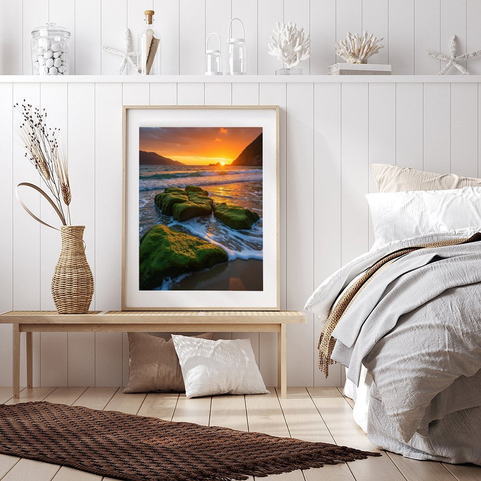 Diamond Art Kits for Adults - 5d Sunset Ocean Mossy Rocks Serenity Diamond Painting for Adults, Diamond Art for Adults Beginners, Diamond Painting Kits for Adults for Home Wall Decor