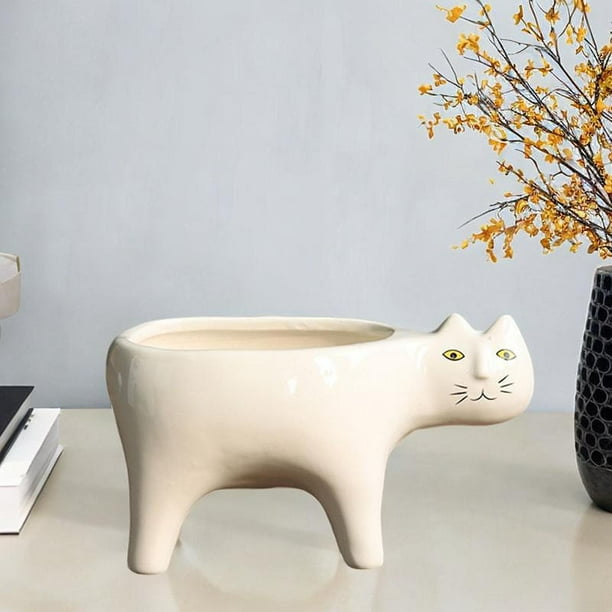 Maceta de cerámica con forma de gato, maceta de , florero con forma de gato, maceta para jardín, oficina, accesorios de escritorio