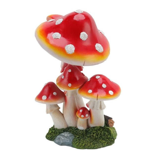 Verdant Touch Figuras de hongos decoración de hongos resina sintética 5 cabezas al aire libre escultura de hongos para jardín patio balcón rojo