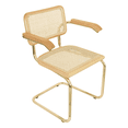 thumbnail image 2 of Breuer Chair Company Marcel Breuer B64 Cesca Cane Cantilever Armchair Arm Chair w/ Brass Steel Frame Natural Wood & Natural Cane (Made in Italy) by Furnish Theory, 2 of 16