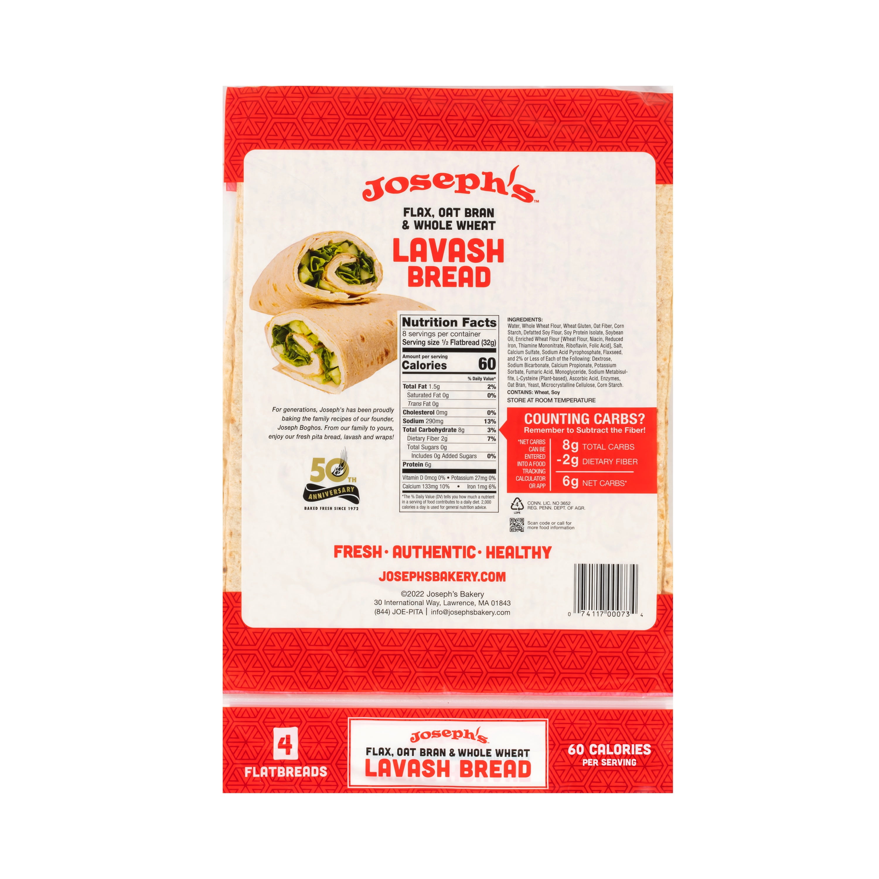 Joseph’s Low Net Carb Flax Lavash Bread, 1 Pack, 4 Count