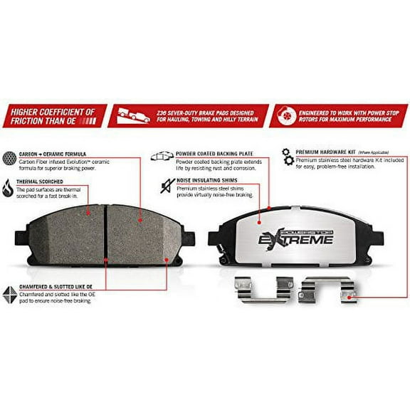 PowerStop Front and Rear Z36 Truck & Tow Carbon-Fiber Ceramic Brake Pad and Drilled and Slotted Rotor Kit Fits: FORD Select Models K5573-36