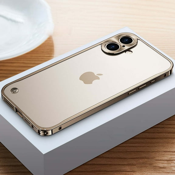 Phone Case For iPhone 16 Plus with Metal Camera Protection Frame, Sensitive Metal Buttons Metal Frame Shockproof Scratch-Resistant Translucent Slim Rugged Phone Case Cover,Gold
