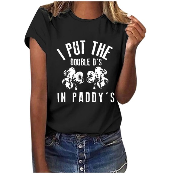 Spring Saving GaThRRgYP St.Patricks Day Clearance,Ladies Fashion St. Patrick's Day Print Short Sleeve Round Neck Shirt Woman Casual Loose