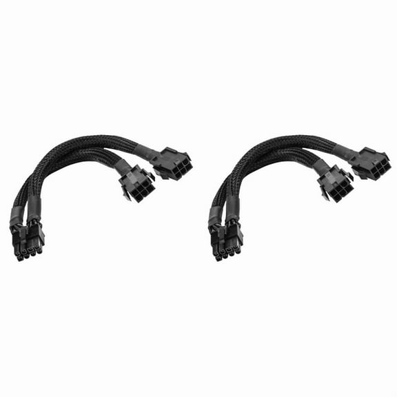 2X Dual 6 Pin Female to 8 Pin Male GPU Power Adapter Cable Braided Sleeved 20cm Power Sleeved Cable