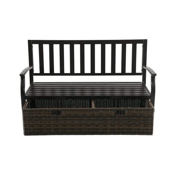 Better homes and gardens camrose farmhouse bench with wicker storage box discount
