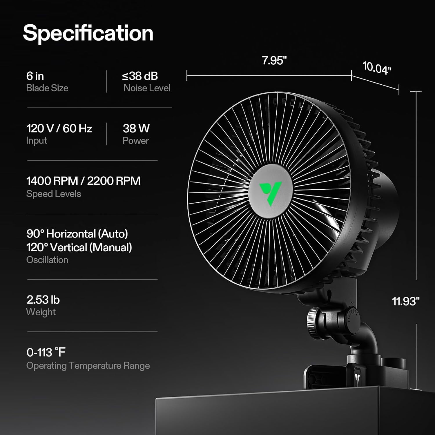 VIVOSUN AeroWave A6 Grow Tent Clip Fan, 6" Auto Oscillating Fan, Secure Non-Slip Clamp, Strong Air Circulating, and Low Noise, for Hydroponic Ventilation, 2-Pack