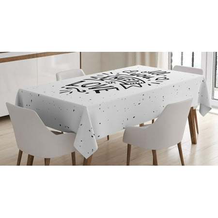 

Love Tablecloth Vintage Style All You Need is Love Inscription Retro Hippie Phrase with Grunge Look Rectangular Table Cover for Dining Room Kitchen 52 X 70 Inches Black White by Ambesonne