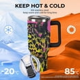 thumbnail image 4 of 40 oz Insulated Tumbler with Handle, Leak-Proof Straw Lid, Stainless Steel Travel Mug for Car & Road Trips - Neon Pink Leopard, 4 of 6