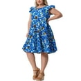 thumbnail image 6 of Agnes Orinda Women's Plus Size Boho Dress Floral Print Tiered Ruffle Flutter Sleeves Round Neck Summer Babydoll Dress 1X Blue, 6 of 8