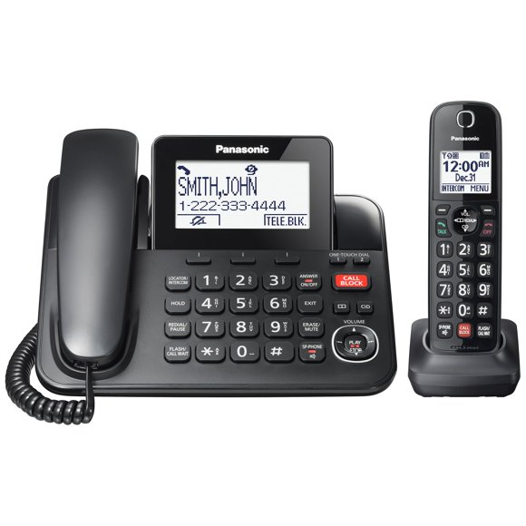 Teléfono Panasonic KX-TGF850B con cable/inalámbrico con bloqueo de llamadas