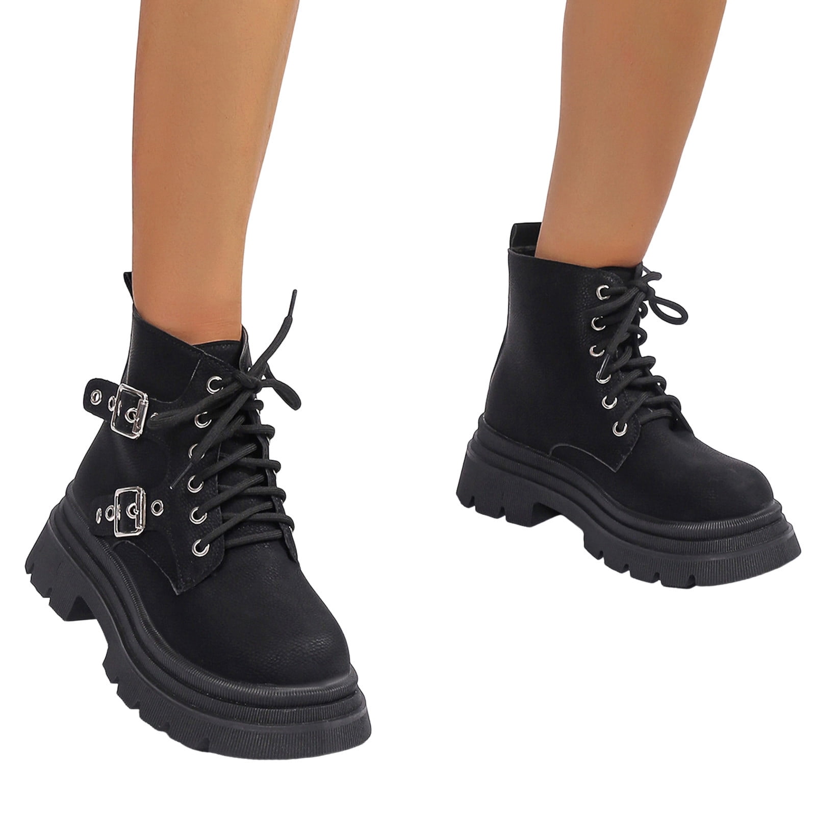 Bmisegm Womens Lug Sole Platform Boots Elastic Ladies Fashion