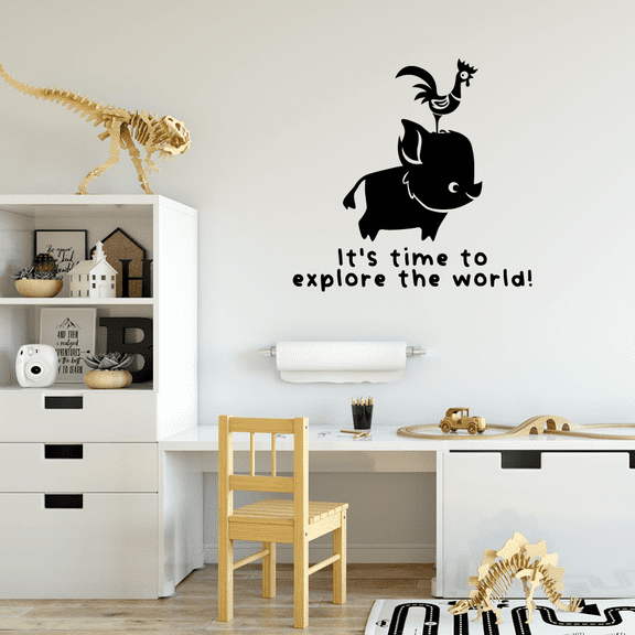 Its Time To Explore The World - Heihei and Pua Disney Movie Quote Vinyl Wall Art Sticker Wall Decal Home Kids Room Study Room Boys Girls Room Wall Décoration Design Wall Décor Decal Size (24x40 inch)