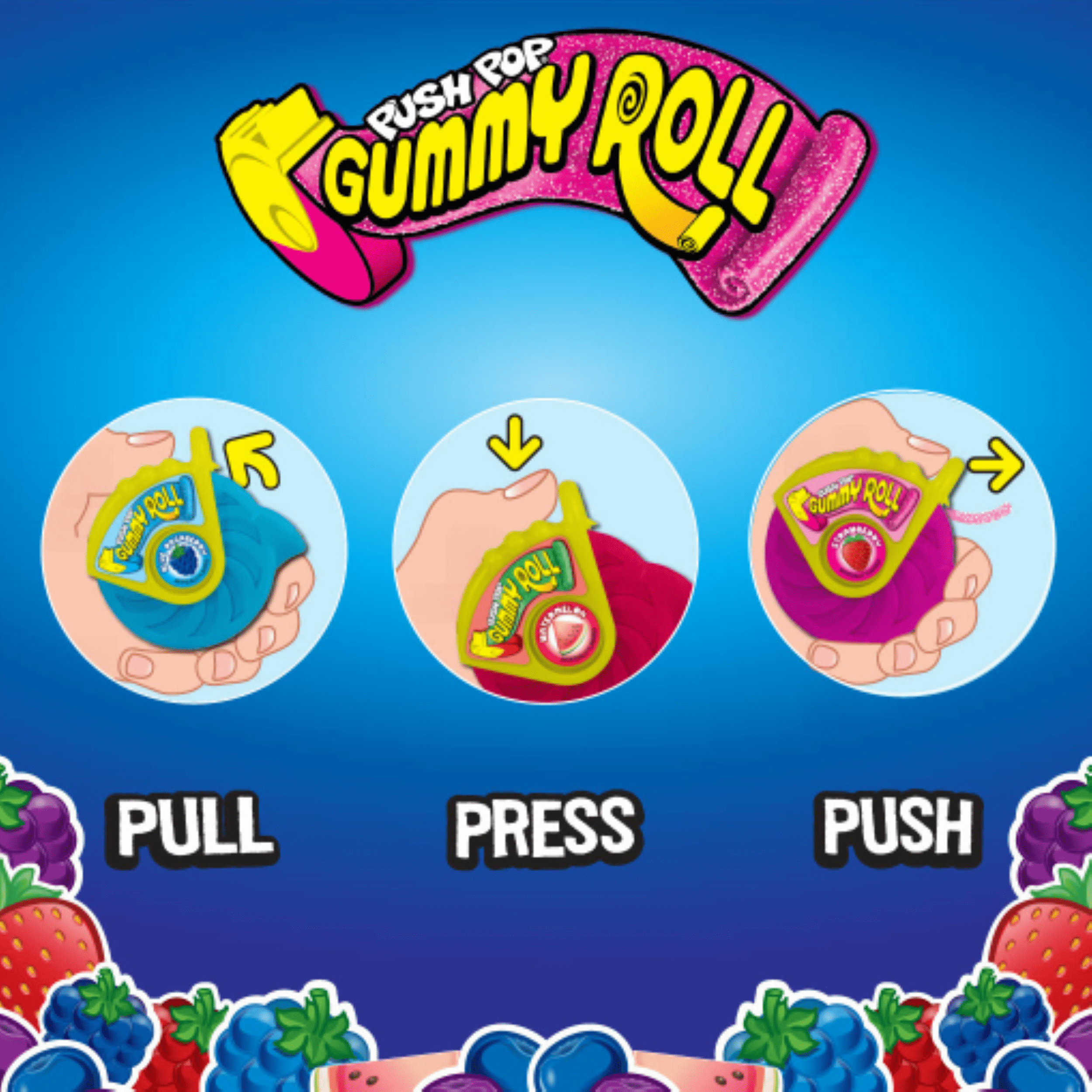 Push Pop Assorted Fruit Flavored Gummy Roll Candy, Variety Pack 11.2oz Tray, Regular Size, 8-1.4oz Gummy Rolls