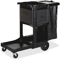 Rubbermaid Commercial Executive Janitor Cleaning Cart 3 Shelf - 8" , 4" Caster Size - x 21.8" Width x 46" Depth x 38" Height - Black - 1 Each
