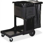 Rubbermaid Commercial Executive Janitor Cleaning Cart 3 Shelf - 8" , 4" Caster Size - x 21.8" Width x 46" Depth x 38" Height - Black - 1 Each