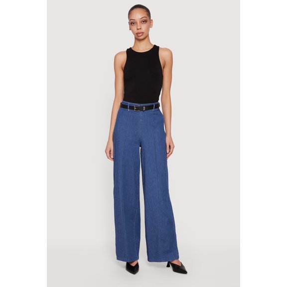 Women's High Waisted Wide Leg Chambray Pants