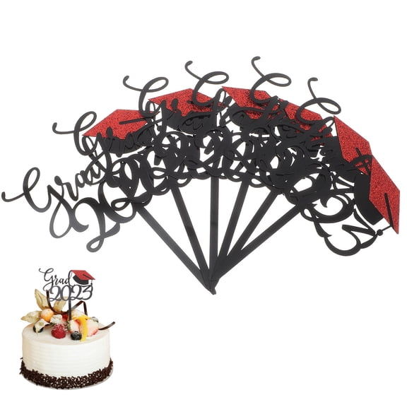 Raindrops Graduation Party Decoration Acrylic Black Congrats Grad Cake Decor for Dessert 6pcs