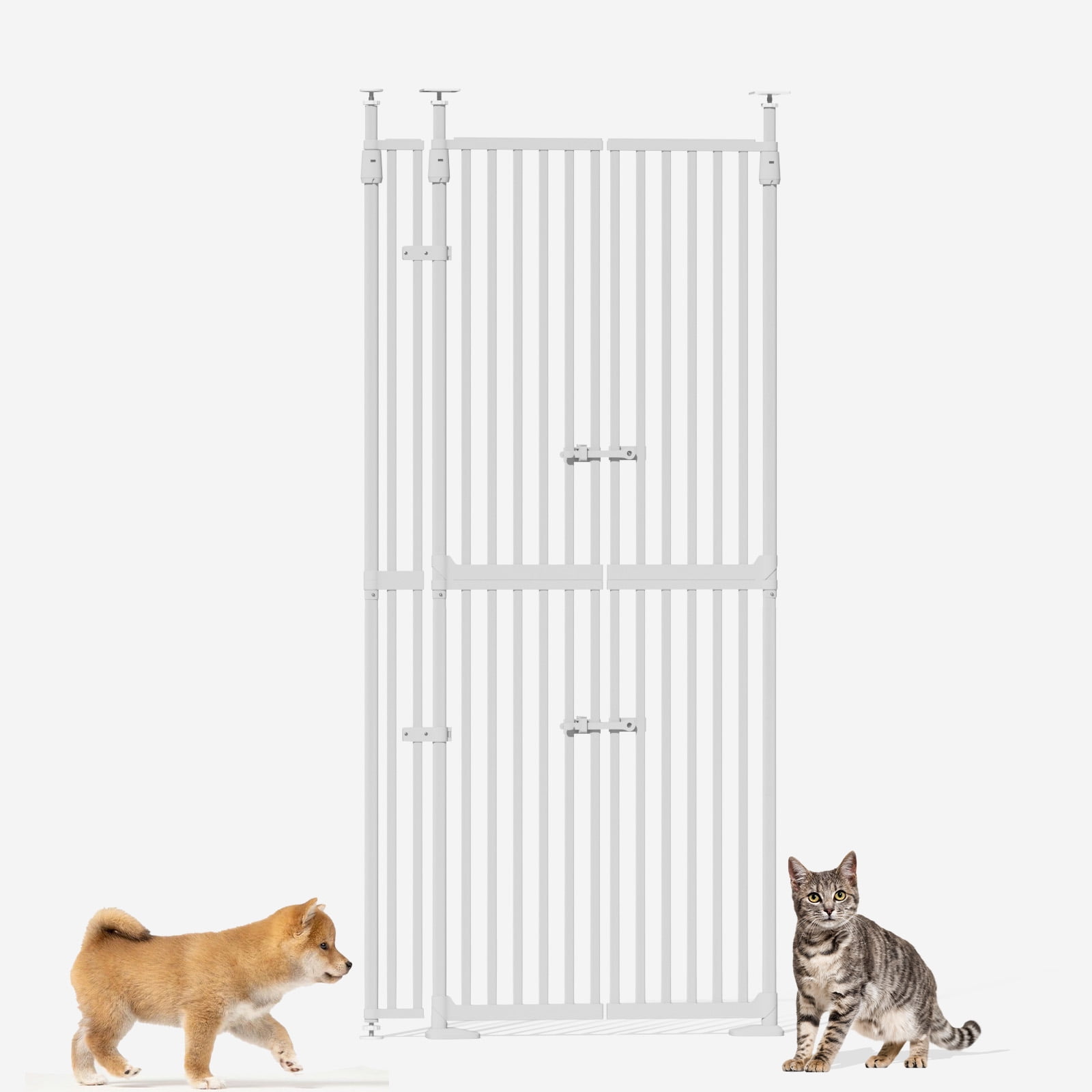 XJD 71" Extra Tall Cat Gate – Fits 30.31"-38.2" Wide Openings, Auto-Close, Narrow 1.37" Gaps, No-Drill Pressure Mount, Double Opening Design Pet Gate, White