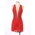 thumbnail image 4 of MSemis Women Sleeveless Glitter Rhinestone Figure Ice Skating Dress Mesh Ballet Lyrical Dance Dress Red M, 4 of 6