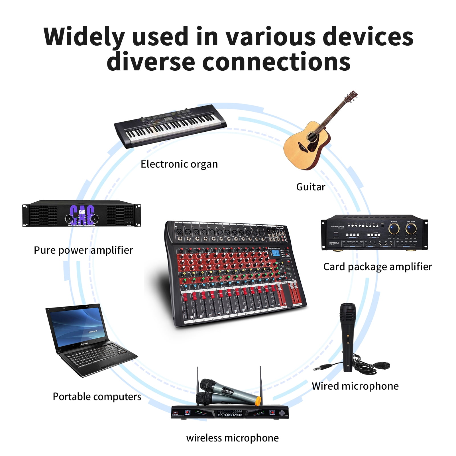 FULODE CT120S 12channel mixer audio,Console with Bluetooth USB, dj mixer,dj equipment for Computer Recording Input, 48V Power, Beginners