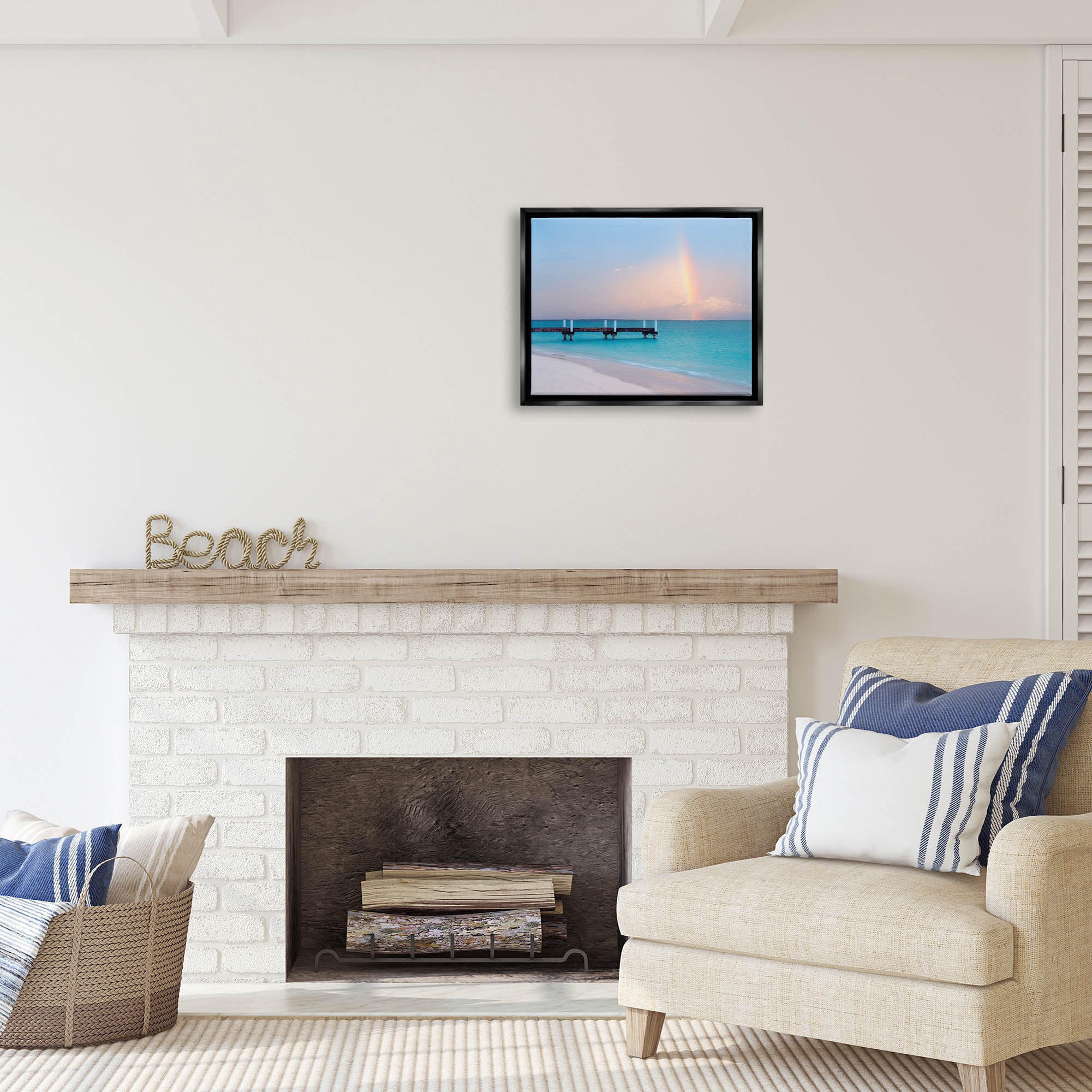 Stupell Industries Calm View Beach Rainbow Coastal Photography Black Floater Framed Art Print Wall Art