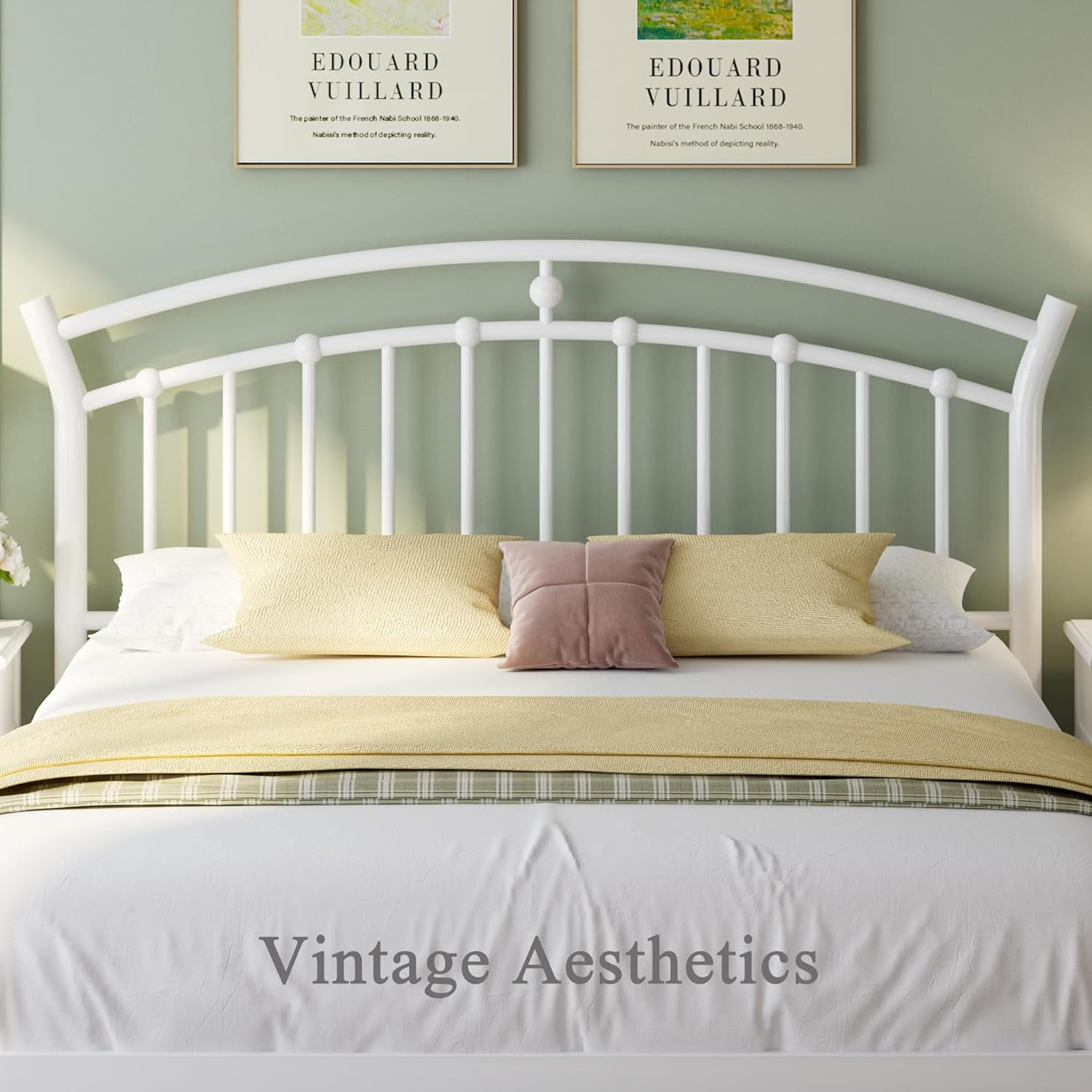 Laisnet Full Size Bed Frame with Headboard & Footboard, Noise-Free & Under-Bed Storage, Vintage Victorian Metal Platform, White