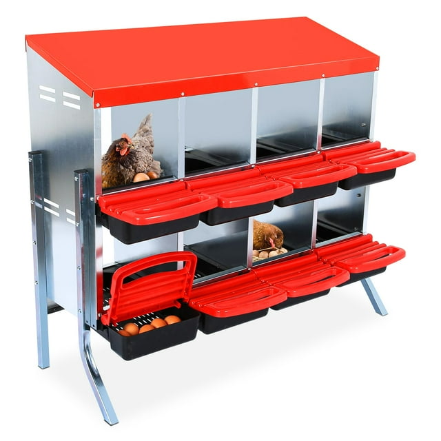 Nesting Boxes for Chickens, 6 Hole Chicken Nesting Boxes with legs, Chicken Laying Box with Lid Cover, Roll Away Nest Box for Chicken Coop to Protect Eggs, Red