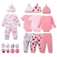 thumbnail image 2 of KIMI BEAR Preemie Baby Girls Layette Set 4 Packs Shower Gifts Essential Clothing Short Sleeves Long Sleeves Romper Top Pants and Bodysuit with Hats and Gloves 15pcs Clothes Pink, 2 of 10