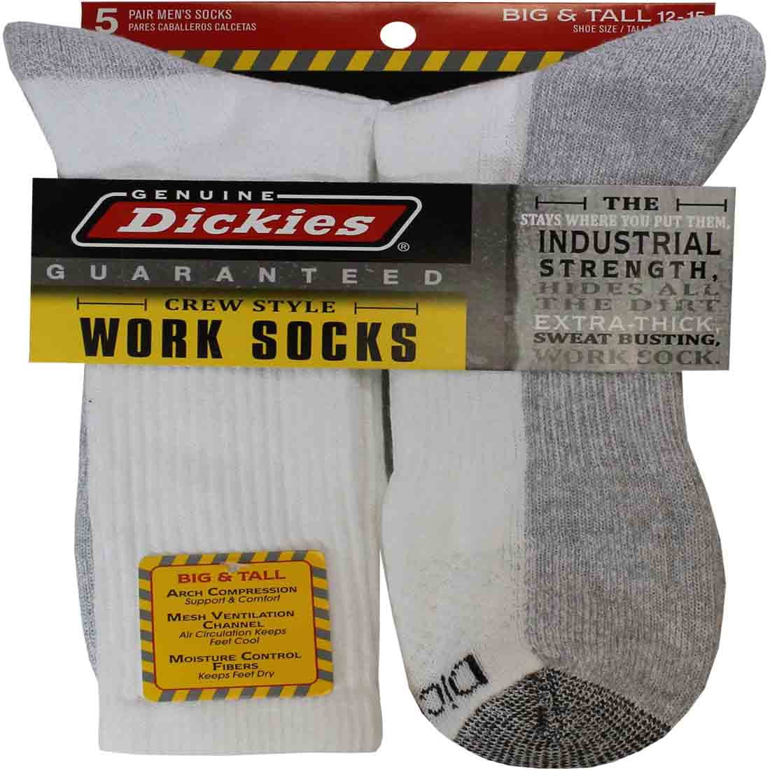 Dickies Genuine Mens 5-Pair Crew Work Socks