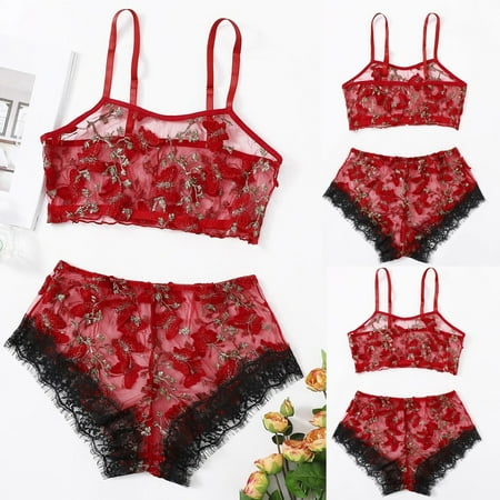

Ykohkofe Butterfly Embroidery Sexy Lace Lingerie Underwear Sleepwear Underwear Pajamas