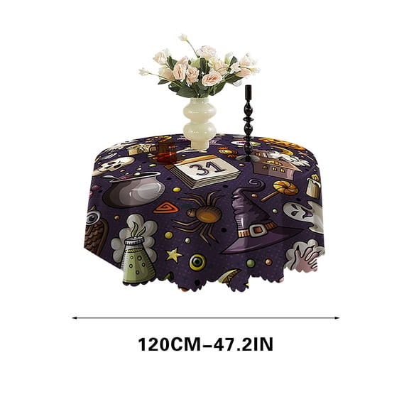 Yika Halloween Decorations Oil Resistants Halloween Decorative Tablecloth Circular Digital Printed Tablecloth
