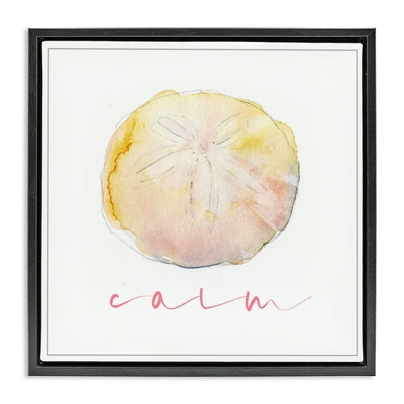Stupell Industries Sand Dollar Calm Phrase Nautical & Beach Painting Black Floater Framed Canvas Art Print Wall Art, 18 x 18