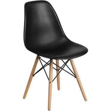 Plastic Modern Dining Chair with Wooden Legs, Mid-Century Side Chair for Dining Rooms and Offices, Black