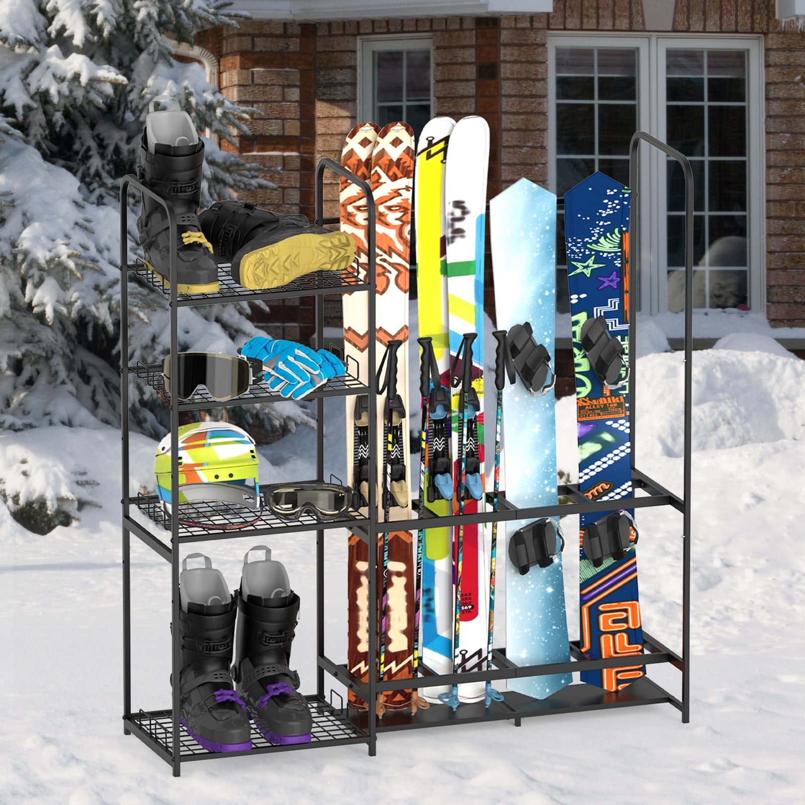 Freestanding Ski Rack for Garage - Heavy Duty Metal Storage