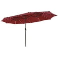 thumbnail image 3 of Costway 15FT Twin Patio Double-Sided Umbrella 48 Solar LED Lights Crank Outdoor Wine, 3 of 10