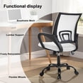 thumbnail image 3 of CL.HPAHKL Ergonomic Desk Chair, Mid-Back Mesh Office Chair with Wheels, Rolling Swivel Computer Task Chair for Home Office, Fixed Armrests, Tilt & Height Adjustable, White, 3 of 7
