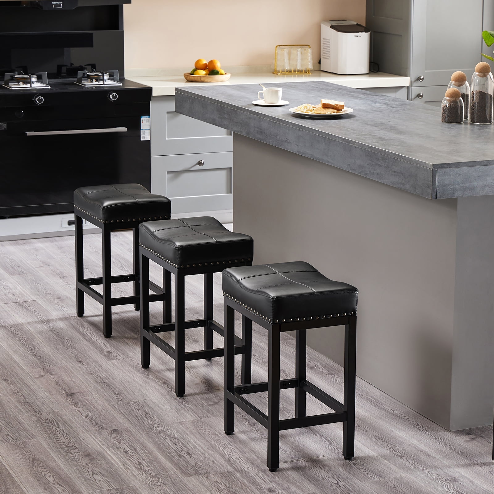 TrumanPick Saddle Bar Stool, Steel Frame with Footrest & Padded Seat for Kitchen Counter