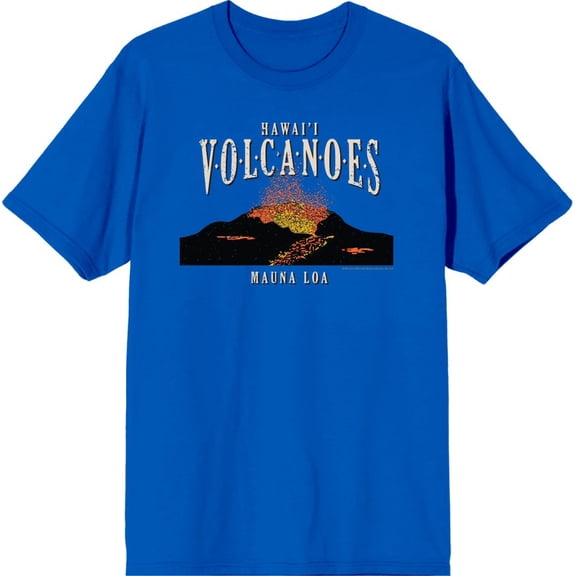 Adventure Society Hawaii Volcanoes Men's Blue Crew Neck Short Sleeve Tee-Large