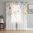 thumbnail image 2 of Sheer Curtains 84 inches Long 2 Panels Set Boho Floral Light Filtering Sheer Drapes Rod Pocket Window Curtains for Living Room/Bedroom, Watercolor Leaves Flowers, 2 of 8